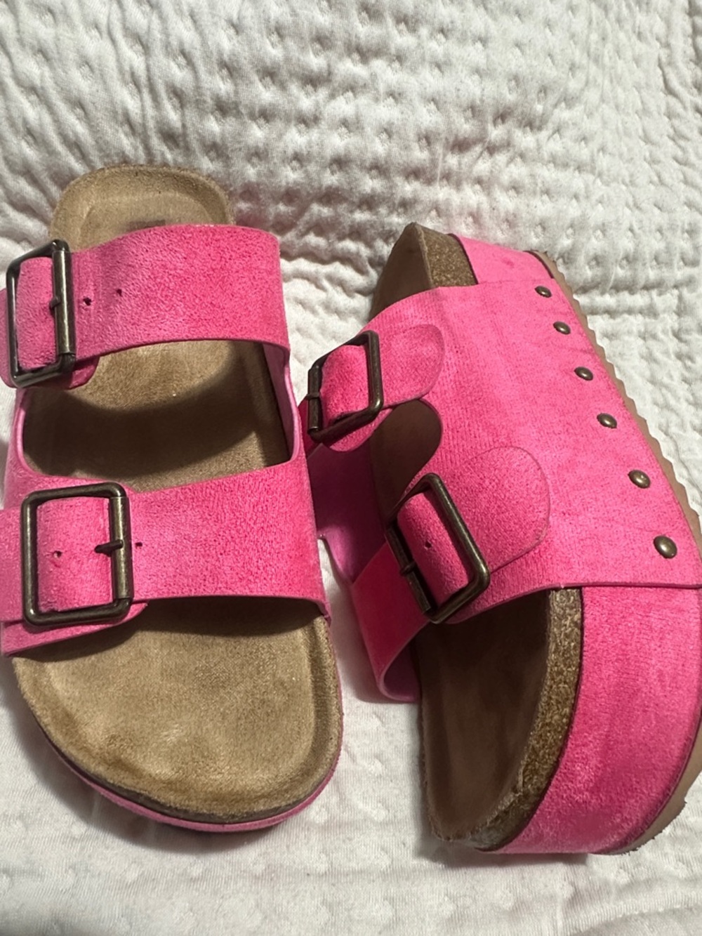 BAMBOO Pink Double Buckle Platform Sandals